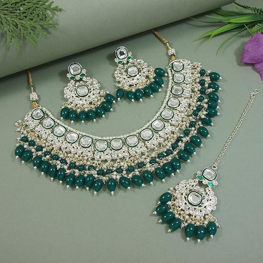 Choker Necklaces for Women in Traditional Meenakari Kundan and Pearl Choker Necklace Jewellery Set