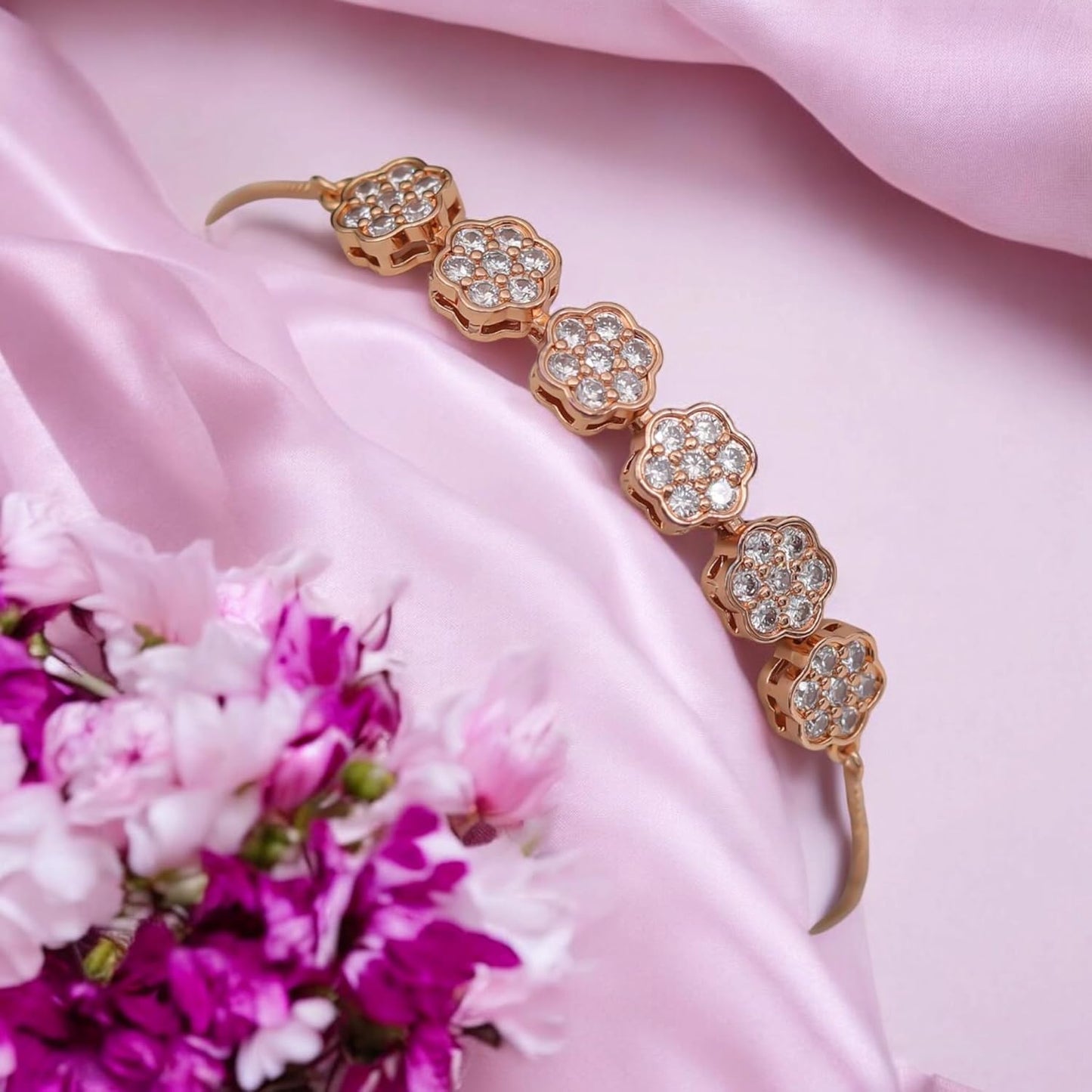 Adjustable Diamond Crystal Rose Gold Charm Bracelet