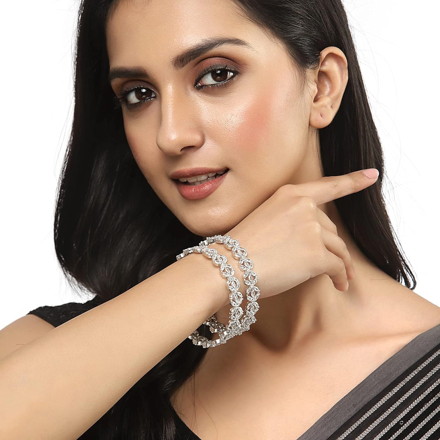 Silver Plated Bracelets Floral Design Set of 2