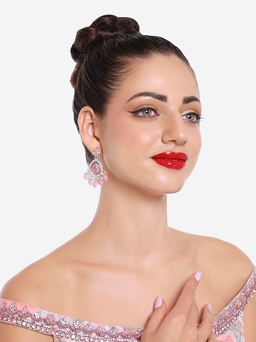 Genuine Turquoise Drop Earrings Style in Turquoise Blue Kundan and Austrian Diamond Jhumki Design