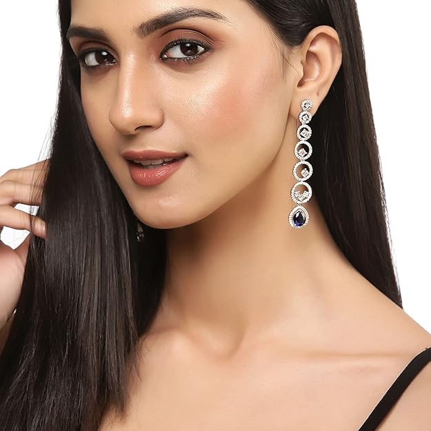 American Diamond Circular Drop Earrings