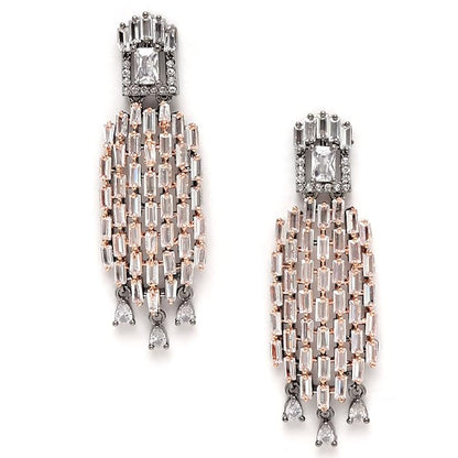 American Diamond Dual Tone Drop Earrings