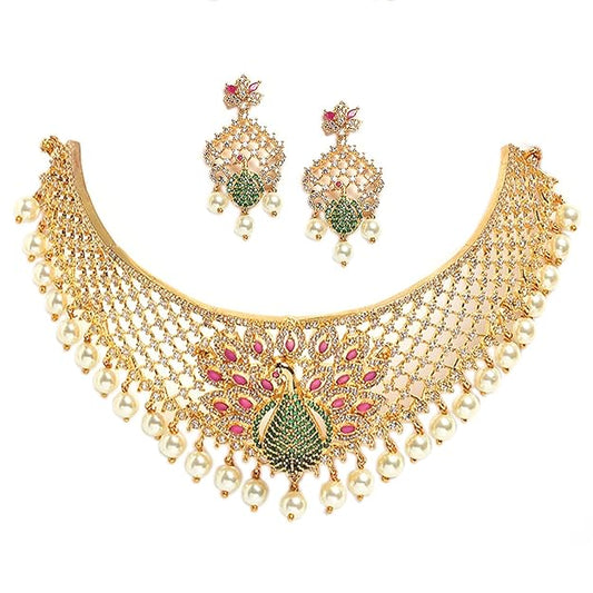 American Diamond Necklace Pearl Drop Set