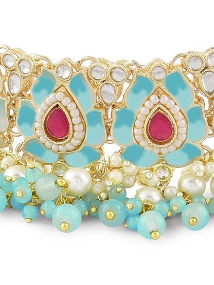 Indian Choker Necklace Pink Green Meenakari Set