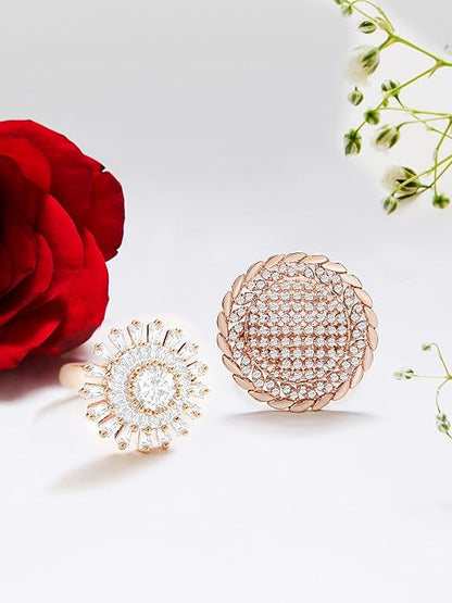 Rose Gold Cubic Zirconia Adjustable Ring Set Of 2