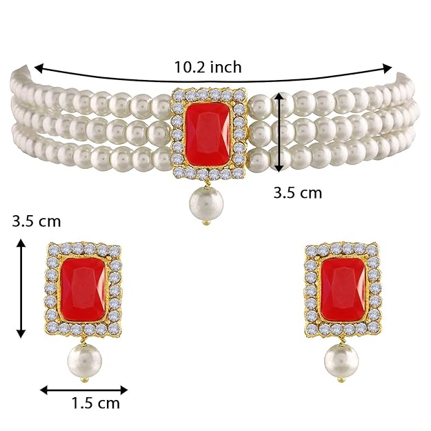 Pearl Choker Necklace in Gold Plated Traditional Stone and Pearl Choker Necklace Jewellery Set for Women