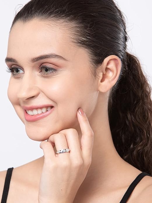 Sterling Silver Diamond Engagement Rings in Pure 925 Real Silver Adjustable Band Design