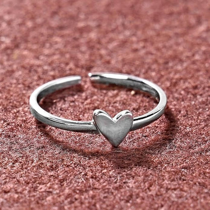 Sterling Silver Ring with Heart in Pure 925 Minimal Design with Adjustable Band