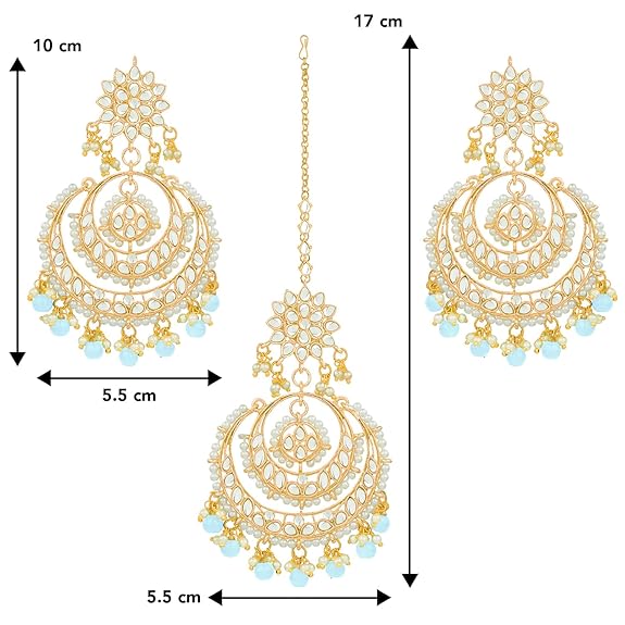 Mang Tikka for Women in Traditional Rhodium Kundan & Pearl Earring Set Design