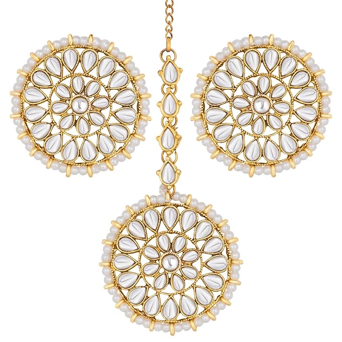 Mang Tika Bridal in Traditional Kundan Pearl Earring Jewellery Set