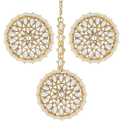 Mang Tika Bridal in Traditional Kundan Pearl Earring Jewellery Set