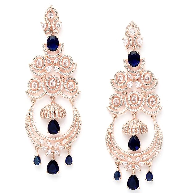 American Diamond Floral Chandelier Drop Earrings