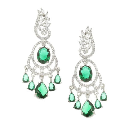 American Diamond Oval Leaf Drop Earrings