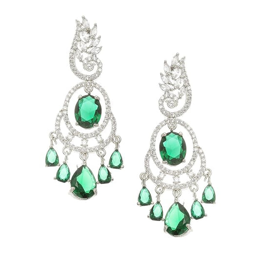 American Diamond Oval Leaf Drop Earrings