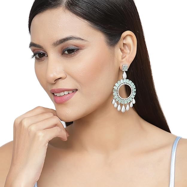 American Diamond Circular Handcrafted Drop Earrings