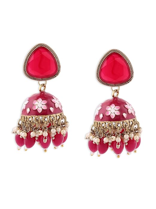 Rani Pink Meenakari Jhumki Drop Earrings