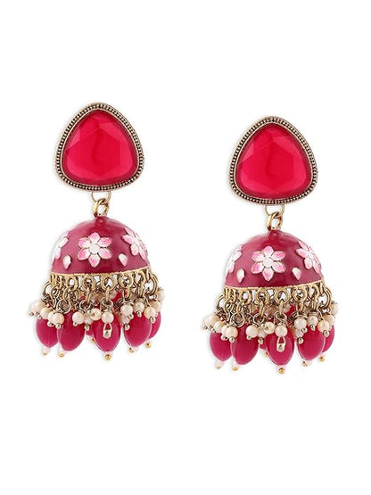 Rani Pink Meenakari Jhumki Drop Earrings