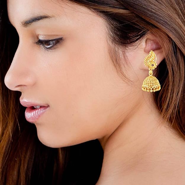 Meenakari Peacock Ruby Jhumki Earrings Set