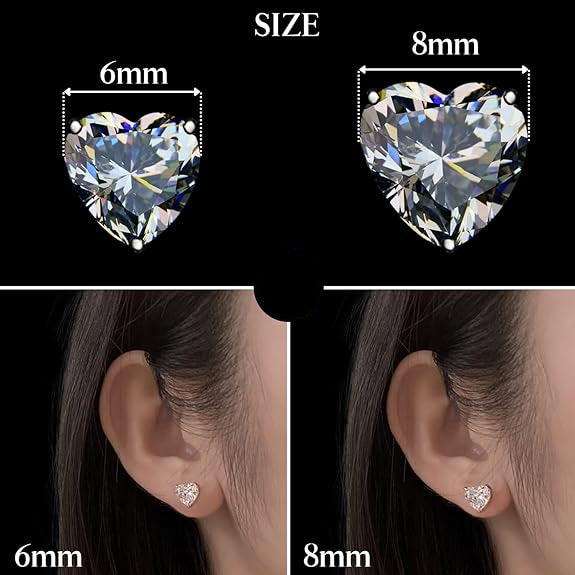 Diamond Heart Earrings in 925 Sterling Silver with Solitaire Zirconia Brilliance