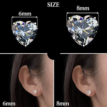 Diamond Heart Earrings in 925 Sterling Silver with Solitaire Zirconia Brilliance