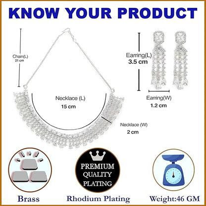 American Diamond Choker Set in Floral Design AD Studded Choker Necklace with Earrings for Women and Girls