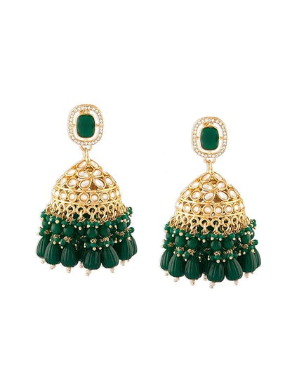 Green Stone Cluster Statement Jhumka Earrings