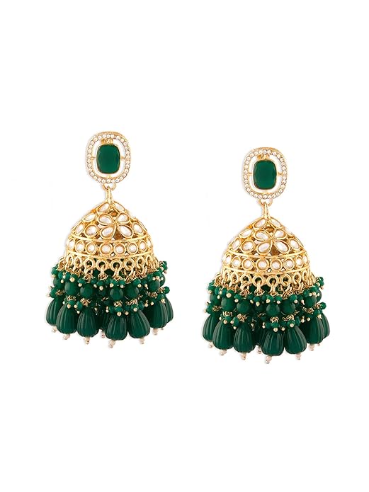 Green Stone Cluster Statement Jhumka Earrings