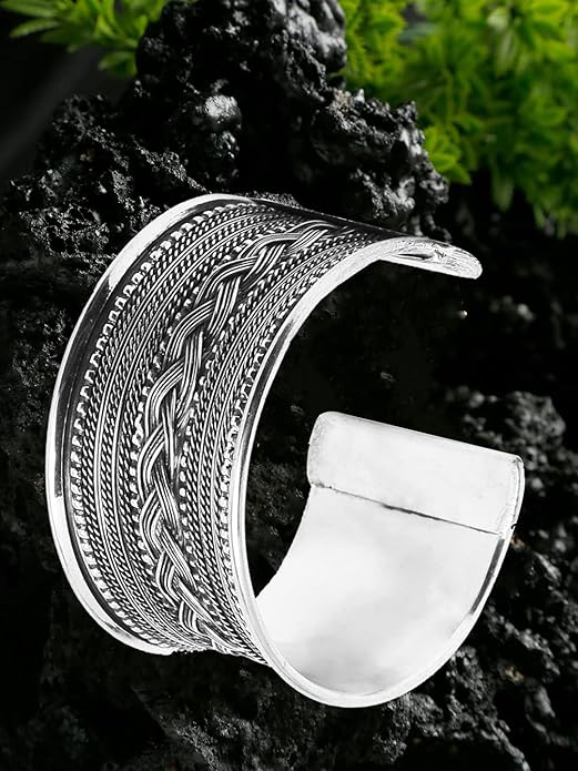 Silver Oxidised Bangles Traditional Cuff Design