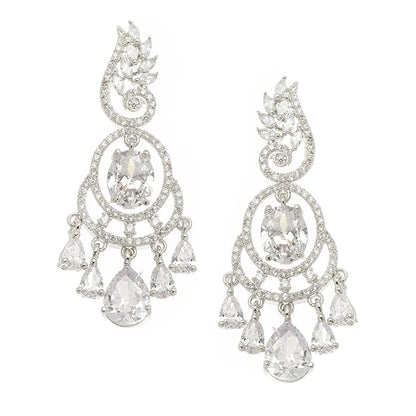 American Diamond Oval Leaf Drop Earrings