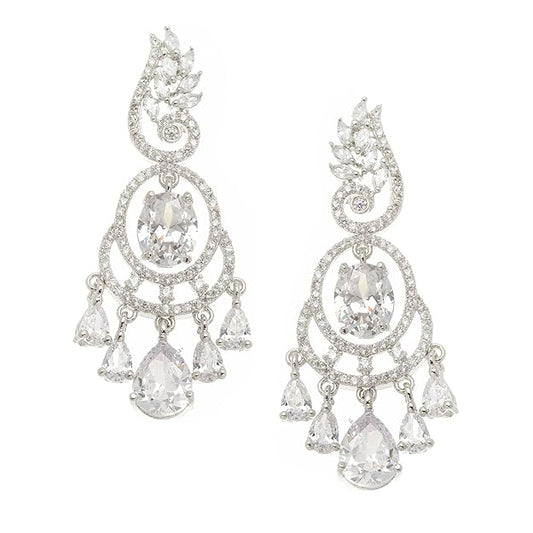 American Diamond Oval Leaf Drop Earrings