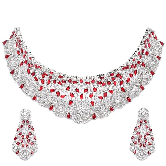 American Diamond Necklace Choker Set With Earrings