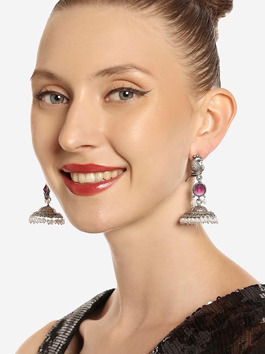 Purple Peacock Oxidised Jhumka Earrings