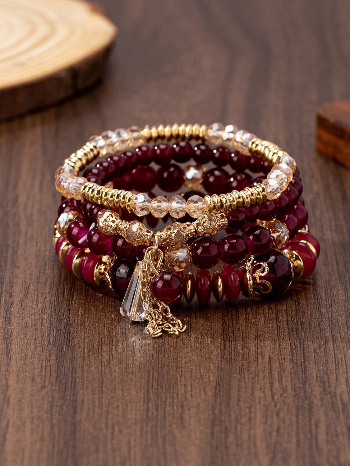Bohemian Multilayer Crystal Bead Charm Bracelet