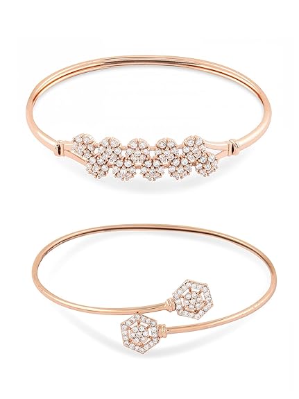 Rose Gold Cubic Zirconia Kada Bracelet (Set of 2)