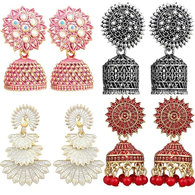 Multicolor Oxidised Earrings Jhumka Set of 4