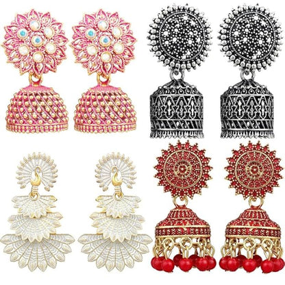 Multicolor Oxidised Earrings Jhumka Set of 4