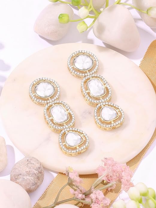 Gold Tone Austrian Diamond Dangle Earrings