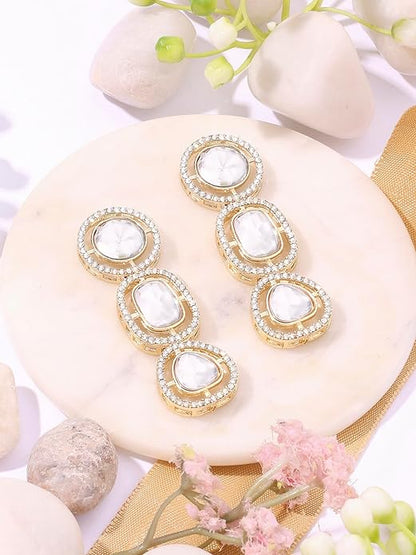 Gold Tone Austrian Diamond Dangle Earrings