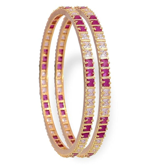 AD Stone Bangles in Traditional Red Ruby & White