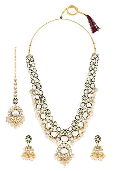 Pink Long Necklace Meenakari Bridal Set