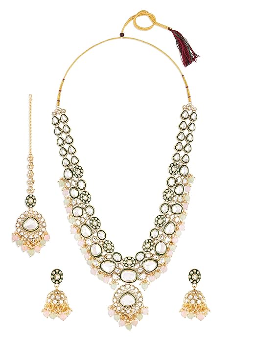 Pink Long Necklace Meenakari Bridal Set