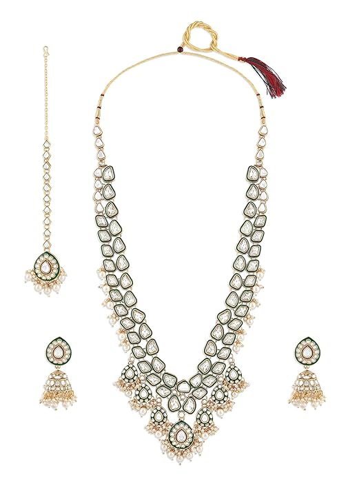 Kundan Meenakari Jewellery Green Bridal Set