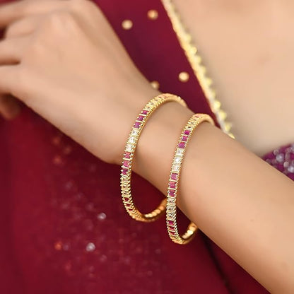 AD Stone Bangles in Traditional Red Ruby & White