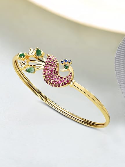 Gold Cubic Zirconia Peacock Bracelet for Ladies