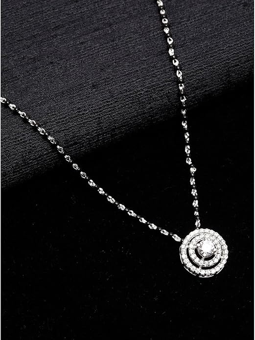 Indian Wedding Necklace Mangalsutra in 925 Sterling Silver Platinum Plated Stone Studded Bridal Design