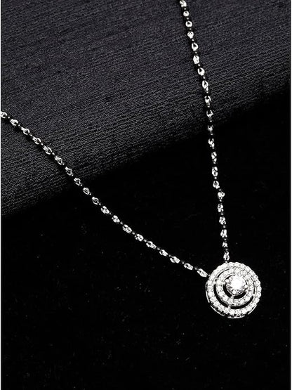 Indian Wedding Necklace Mangalsutra in 925 Sterling Silver Platinum Plated Stone Studded Bridal Design
