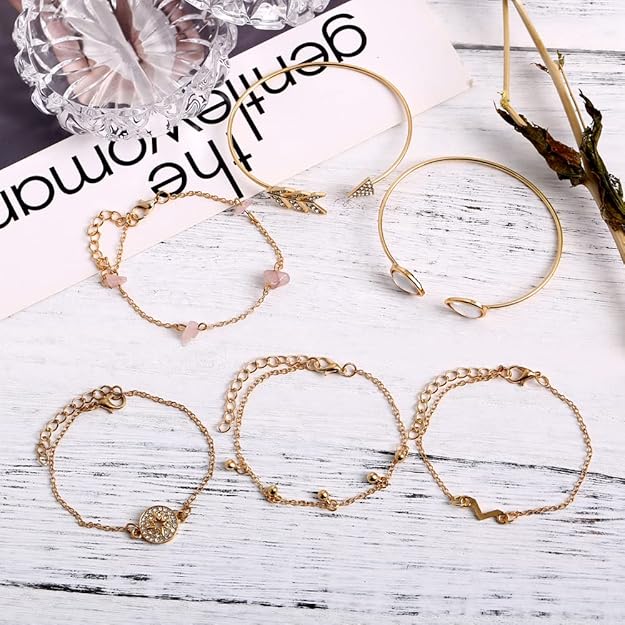 Latest Stylish Multilayer Gold Plated Bangle Bracelet for Women and Girls - Set of 6
