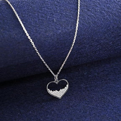Heart in Heart Necklace in 925 Sterling Silver Cuore Design with Platinum Plated Zirconia