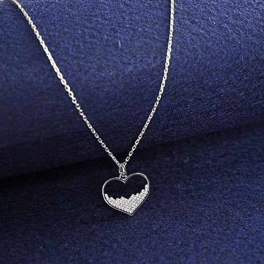 Heart in Heart Necklace in 925 Sterling Silver Cuore Design with Platinum Plated Zirconia