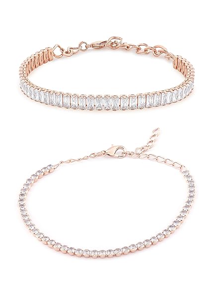 Rose Gold Tennis Bracelet with Contemporary Cubic Zirconia Finish (Set of 2)